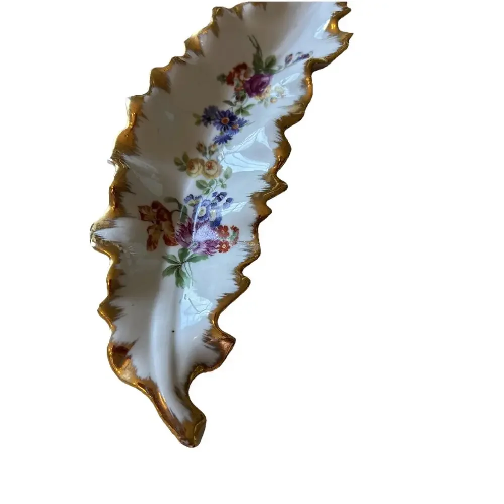 Vintage Limoges Couleuvre Leaf Plates Paris Porcelain France Floral Design Gold